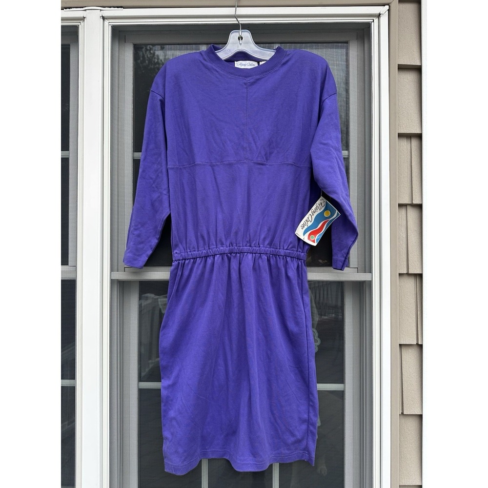 Vintage Flying Colors Purple Long Sleeve Retro cotton dress Large NWT